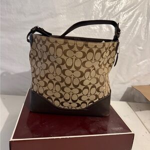 Coach Brown and Tan Signature Shoulder Bag